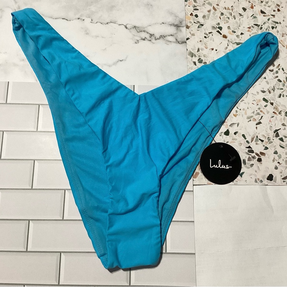 Lulus Aqua Blue V Front High Cut Bikini Bottoms Size XL